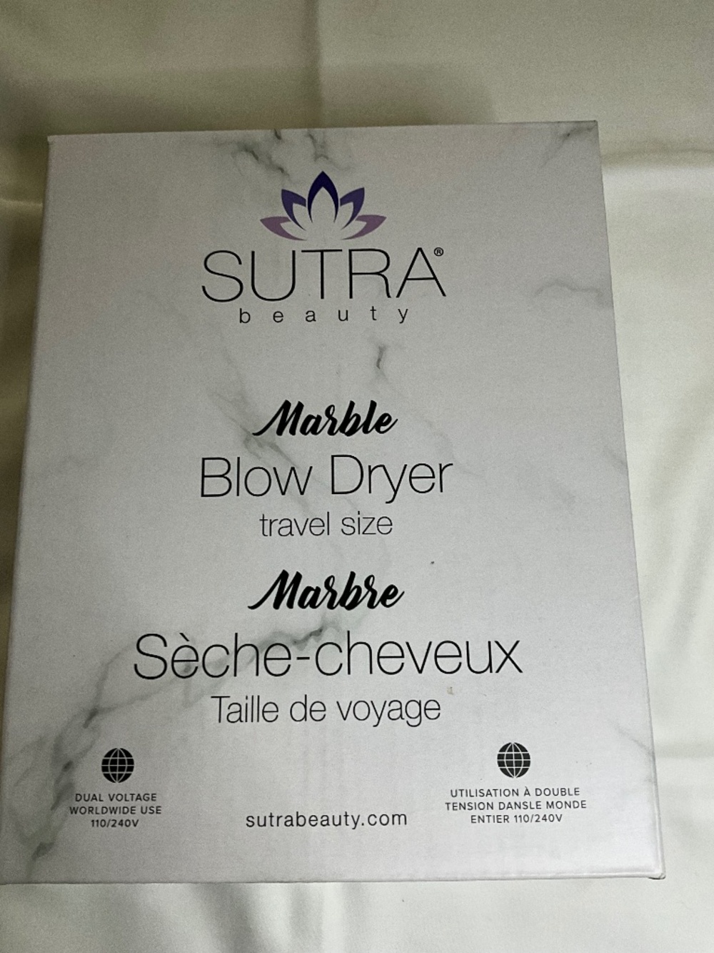 Sutra Beauty Marble Travel Blow Dryer NIB Dual Voltage Worldwide Use White